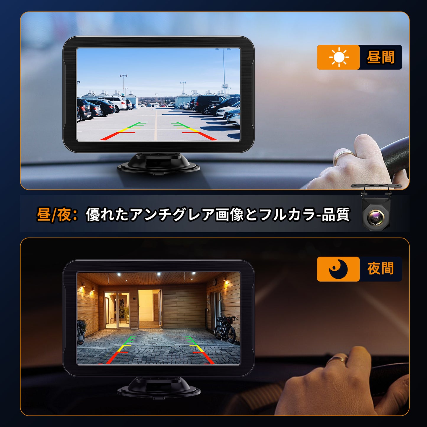 7インチAHDバックカメラモニターセット 1080P 超暗視機能.常時使用可能 140度広角 DIYガイドライン 正像 鏡像切替 穴開けなく 2種類の電源供給方法 初心者にも簡単に取付可能 駐車支援システム 12V-24V車両に対応。