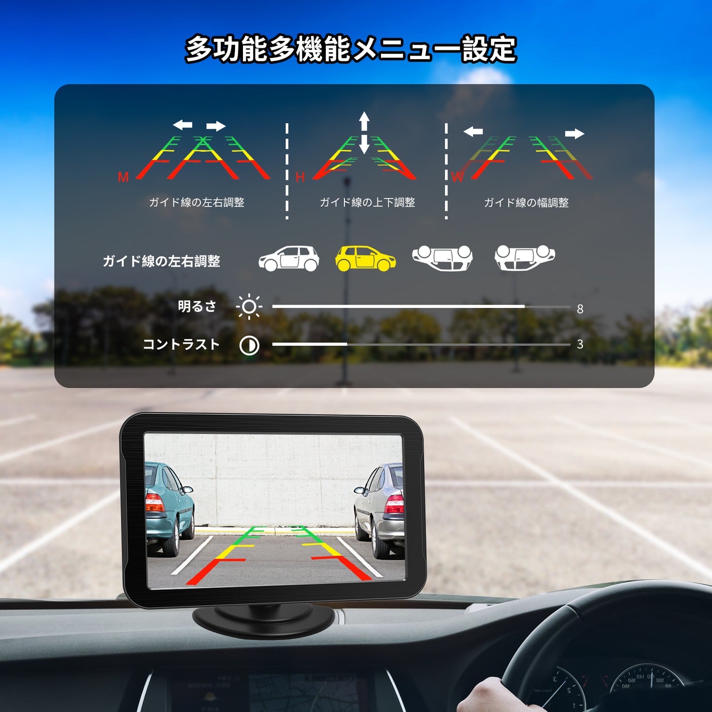 7インチAHDバックカメラモニターセット 1080P 超暗視機能.常時使用可能 140度広角 DIYガイドライン 正像 鏡像切替 穴開けなく 2種類の電源供給方法 初心者にも簡単に取付可能 駐車支援システム 12V-24V車両に対応。
