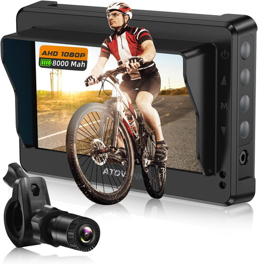 Bike Rear View Camera, Bicycle Mirror Camera Bulit in 8000mAh Rechargeable Battery,4.3" HD 1080P Monitor Bicycle Rear View Mirror Camera for E-Bike,Mountain, Road Bike