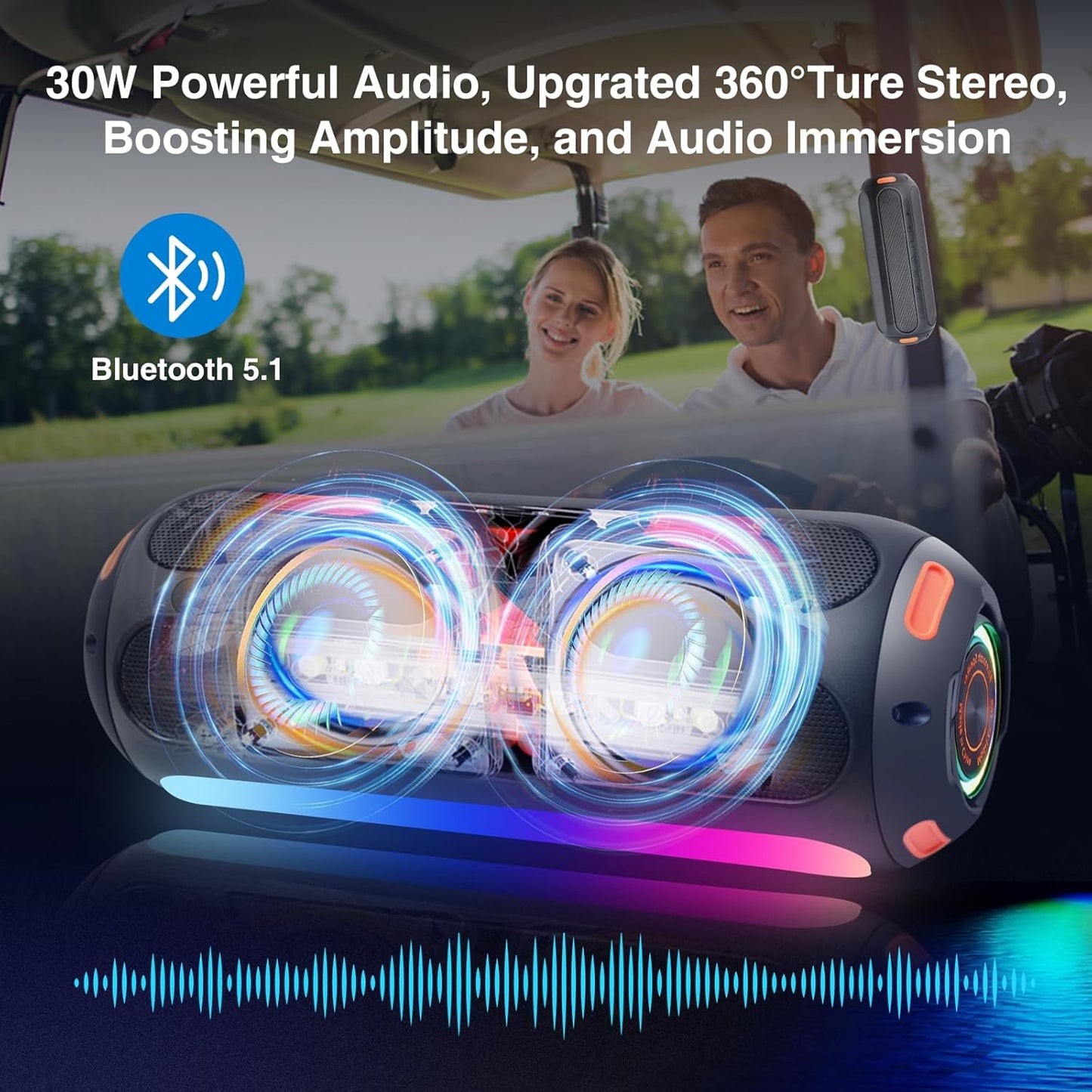 Pro Portable Magnetic Bluetooth Golf Speaker Wireless,30W Stereo Sound 15H Playtime Golf Accessories, IP66 Waterproof Golf Cart Speaker for Outdoor