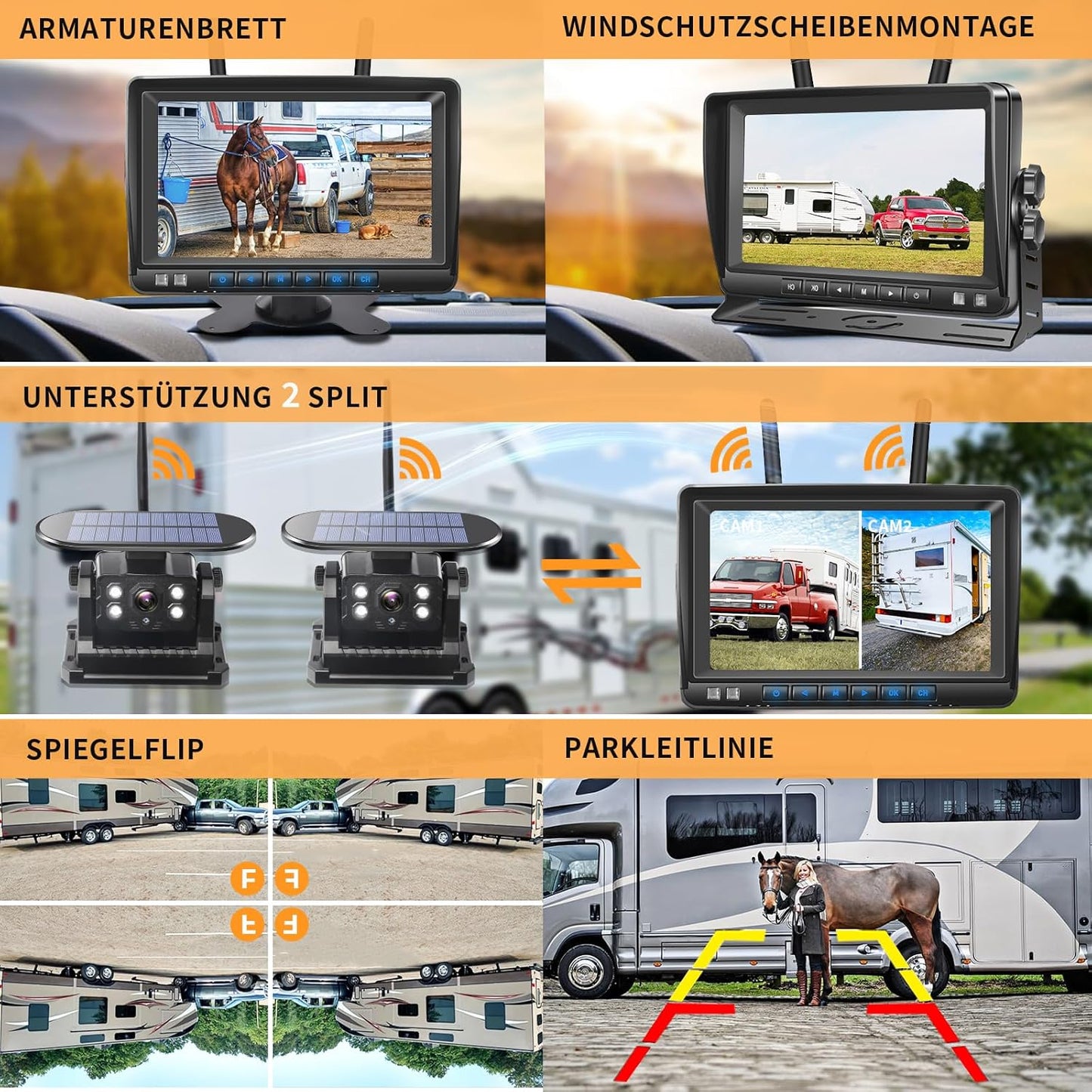 ATOVANKA Solar Wireless Rear View Camera, Magnet Wireless Rear View Camera with 9600mAh Battery,7 Inch 1080P Monitor Video Recording, Mounting Without Drilling, IP68K Waterproof for Truck,Car,RV