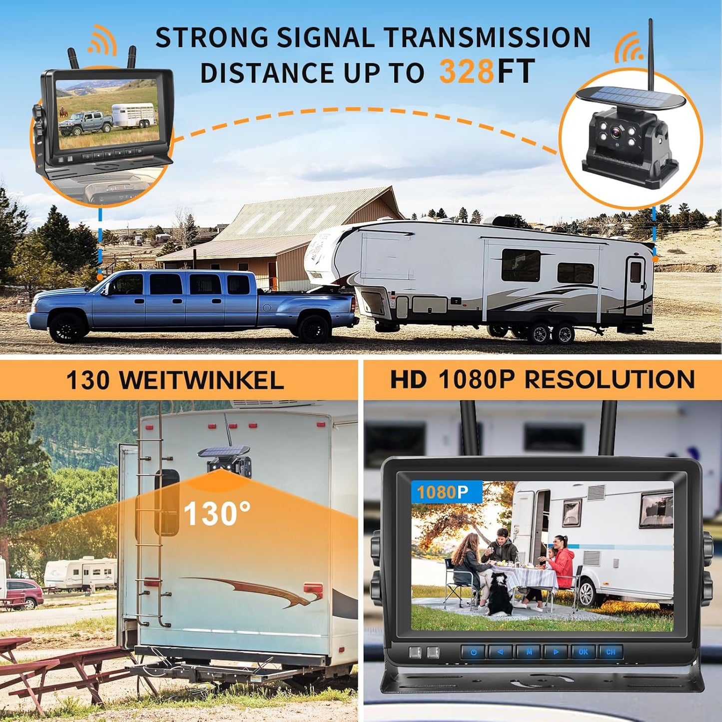 ATOVANKA Solar Wireless Rear View Camera, Magnet Wireless Rear View Camera with 9600mAh Battery,7 Inch 1080P Monitor Video Recording, Mounting Without Drilling, IP68K Waterproof for Truck,Car,RV